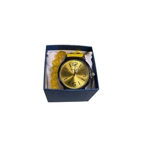 Strada Yellow Large Stainless Water Resistant Women's Watch Adjustable Band Set